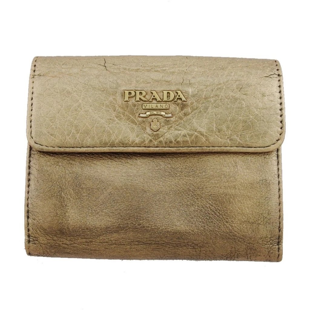 Prada Bifold Wallet Gold Women Authentic Secondhand